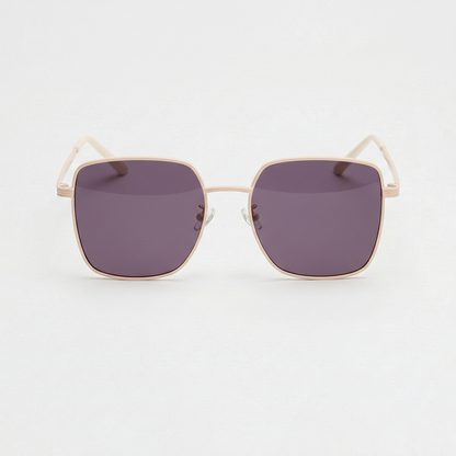 Jade Purple Tinted Lens Sunglasses - Gold Square Metal Frame - Front View