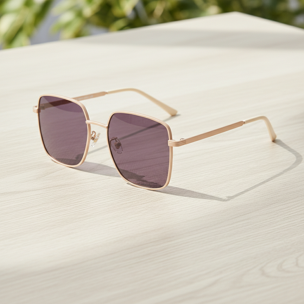 Jade Purple Tinted Lens Sunglasses - Gold Square Metal Frame