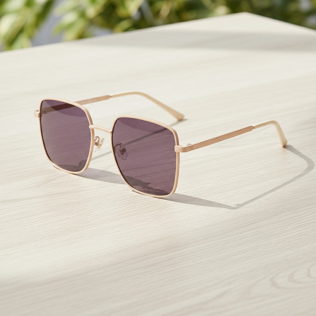 Jade Purple Tinted Lens Sunglasses - Gold Square Metal Frame - Lifestyle Shot