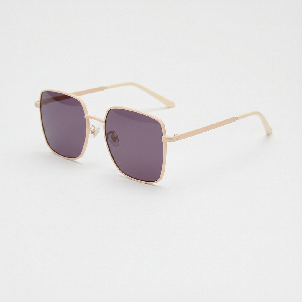 Jade Purple Tinted Lens Sunglasses - Gold Square Metal Frame - Side View