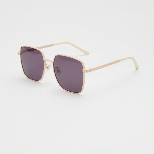 Jade Purple Tinted Lens Sunglasses - Gold Square Metal Frame - Side View