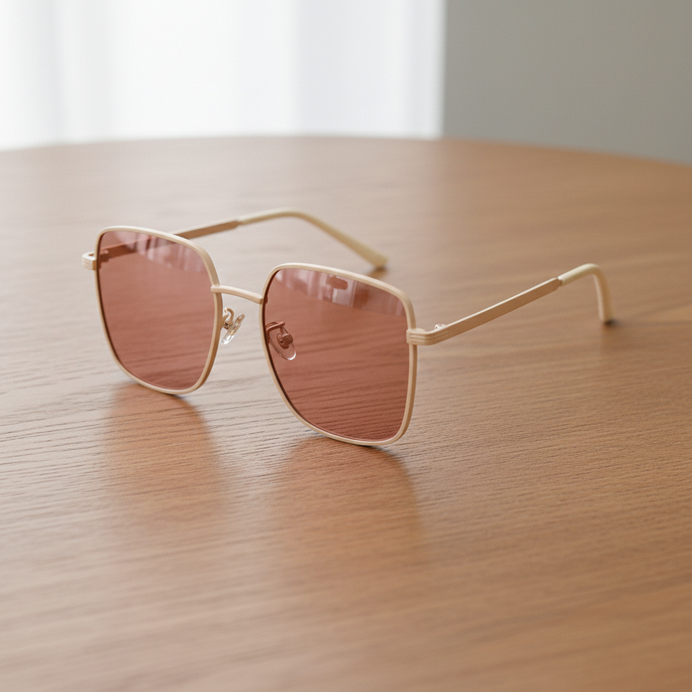 Jade FL-41 Rose Tinted Lens Glasses - Gold Square Metal Frame