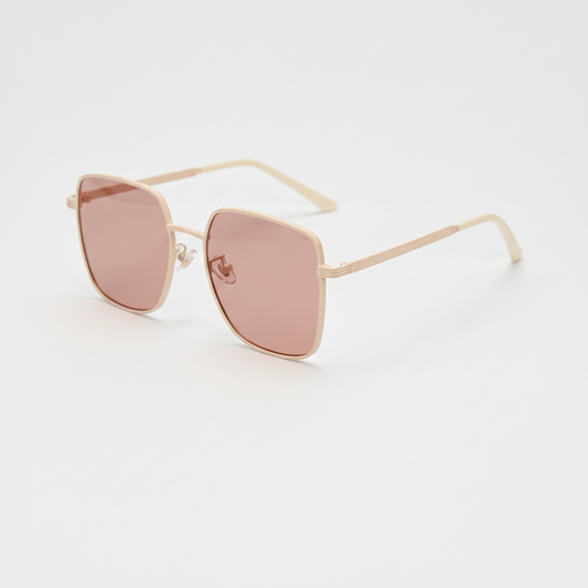 Jade Rose Tinted Lens Sunglasses - Gold Square Metal Frame FL-41 Glasses - Side View