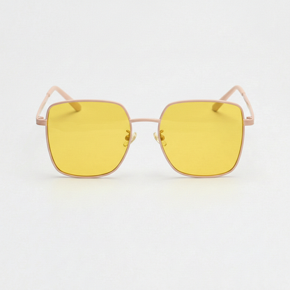 Jade Yellow Tinted Lens Sunglasses - Gold Square Metal Frame - Front View