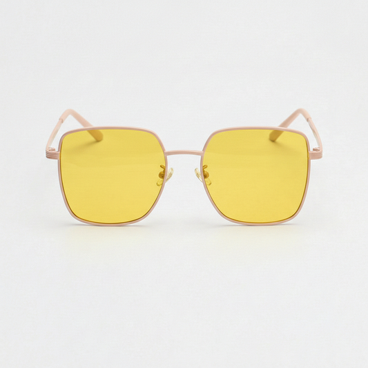 Jade Yellow Tinted Lens Sunglasses - Gold Square Metal Frame - Front View