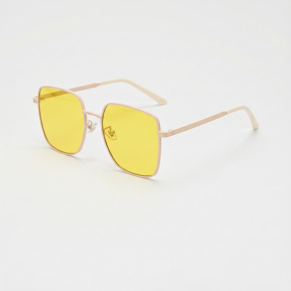 Jade Yellow Tinted Lens Sunglasses - Gold Square Metal Frame - Side View