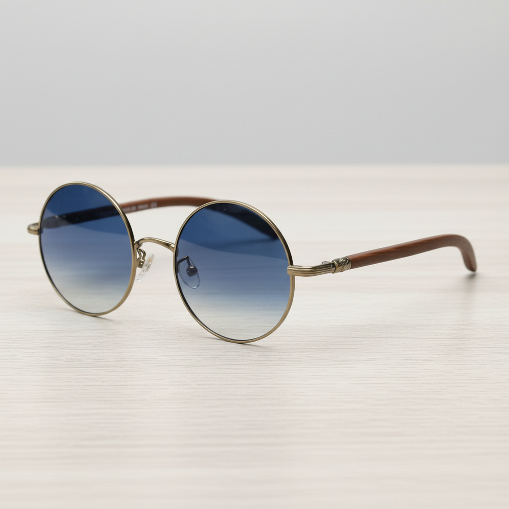 Jo Blue Gradient Lens Sunglasses - Gold Round Metal Frame