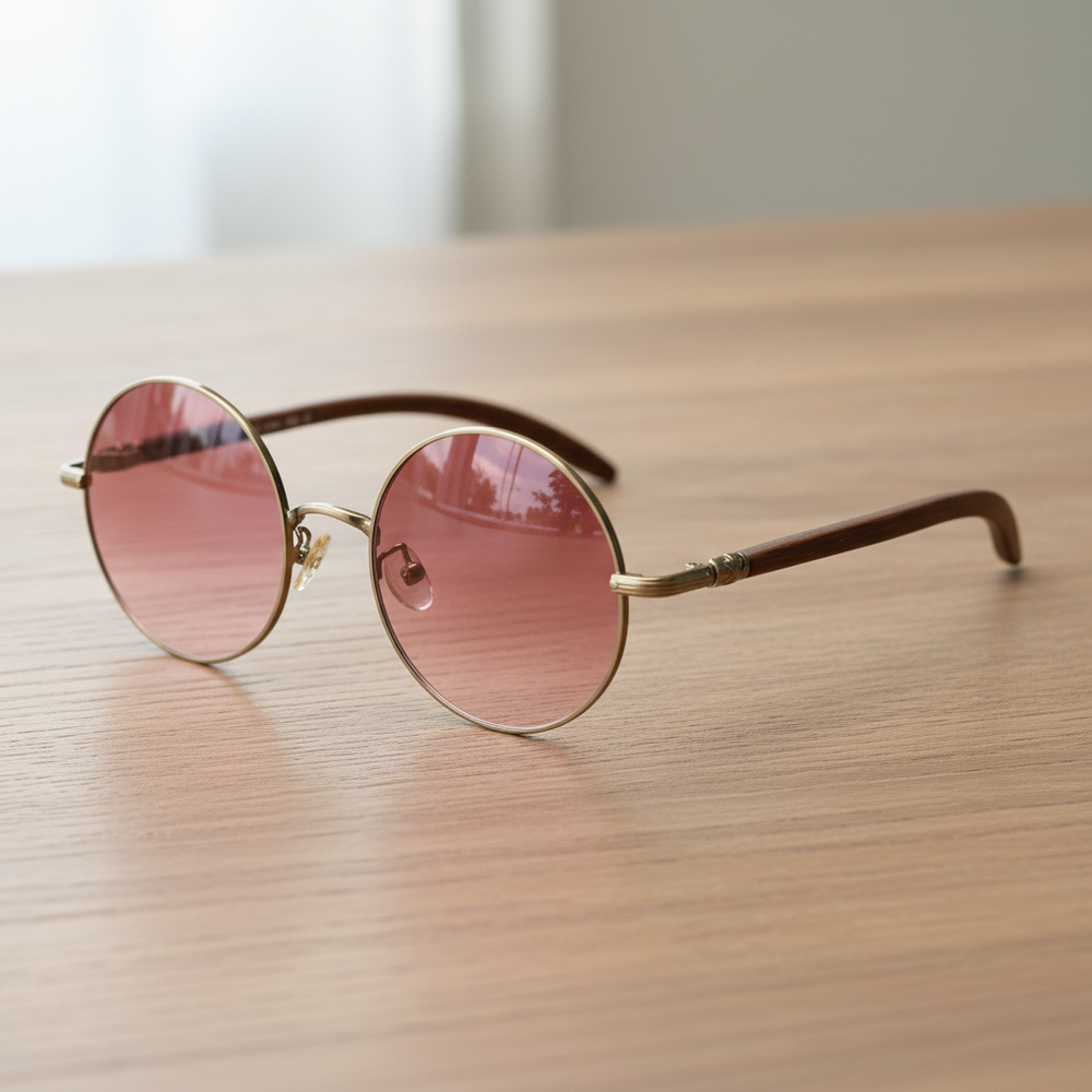 Jo Pink Gradient Lens Sunglasses - Gold Round Metal Frame