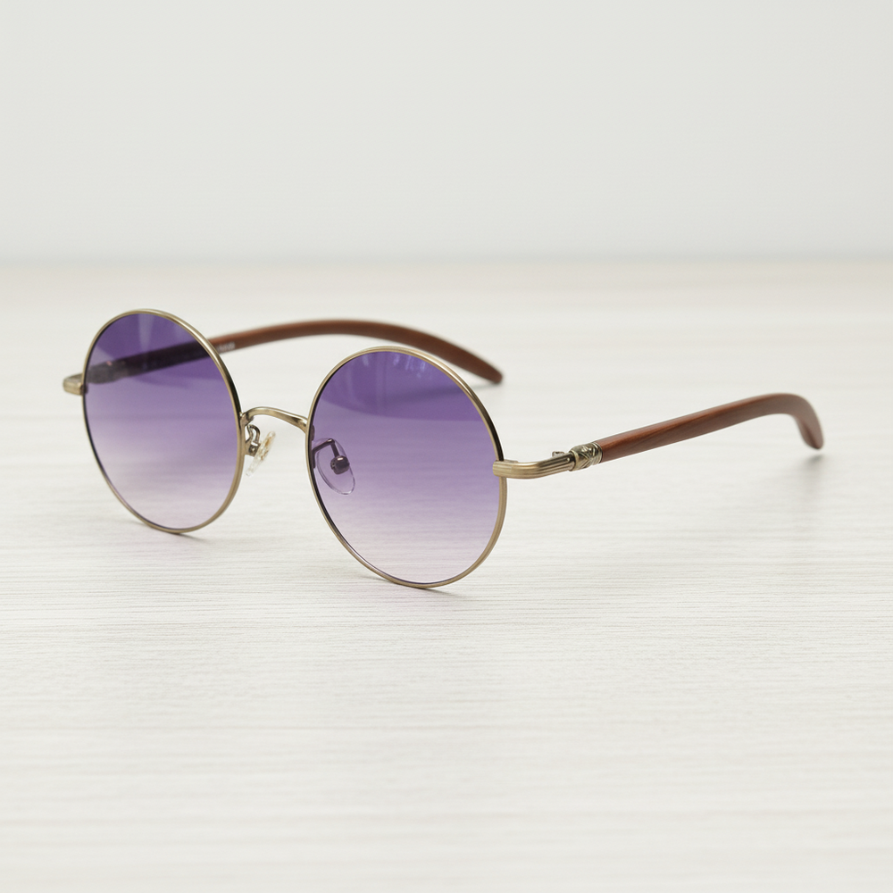 Jo Purple Gradient Lens Sunglasses - Gold Round Metal Frame