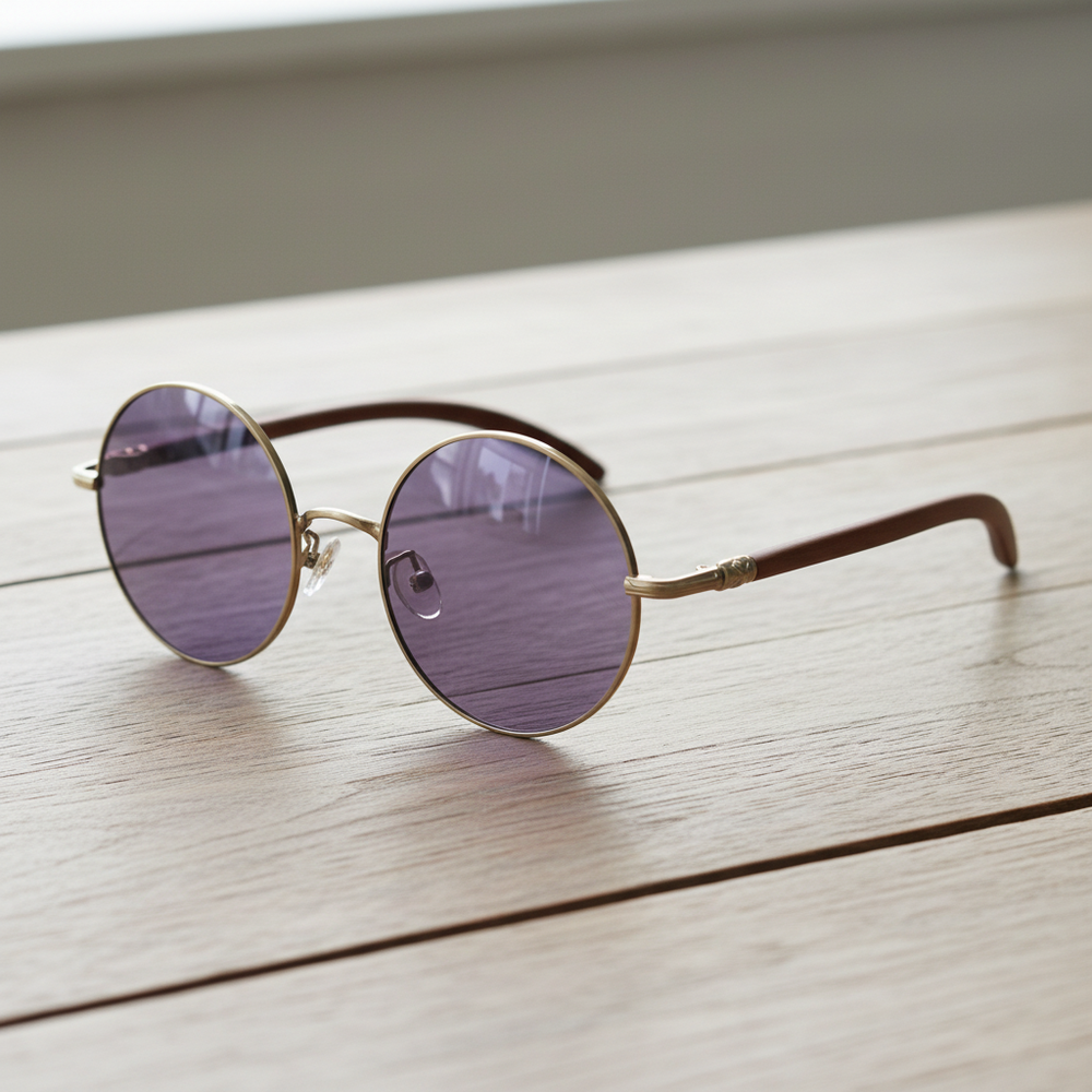 Jo Purple Tinted Lens Sunglasses - Gold Round Metal Frame