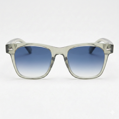 Julie Blue Gradient Lens Sunglasses - Green Rectangle TR90 Frame - Front View