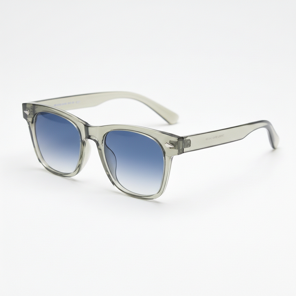 Julie Blue Gradient Lens Sunglasses - Green Rectangle TR90 Frame - Side View