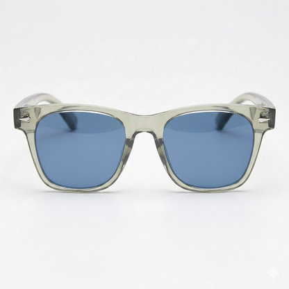 Julie Blue Tinted Lens Sunglasses - Green Rectangle TR90 Frame - Front View