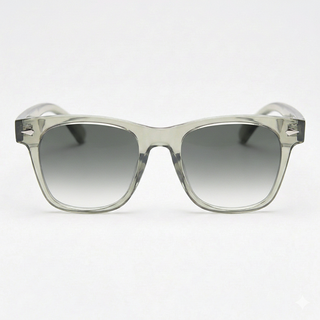 Julie Grey Gradient Lens Sunglasses - Green Rectangle TR90 Frame - Front View