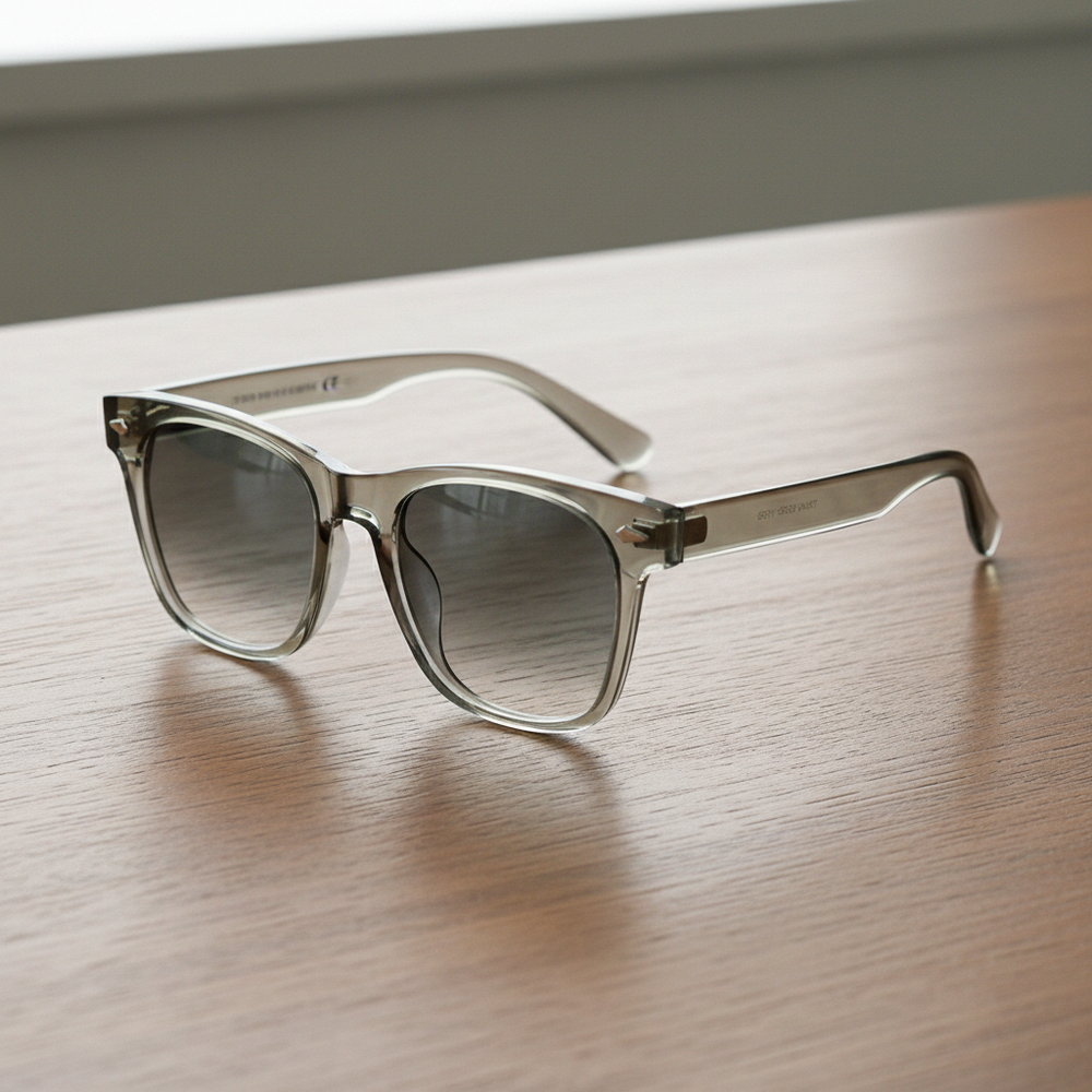 Julie Grey Gradient Lens Sunglasses - Green Rectangle TR90 Frame