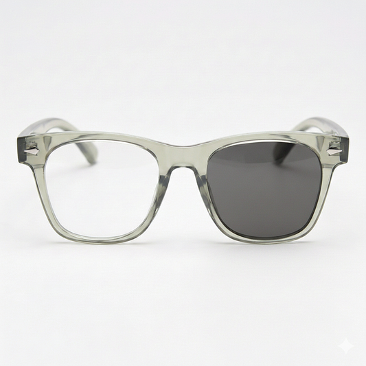 Julie Grey Photochromic Lens Glasses - Green Rectangle TR90 Frame - Front View