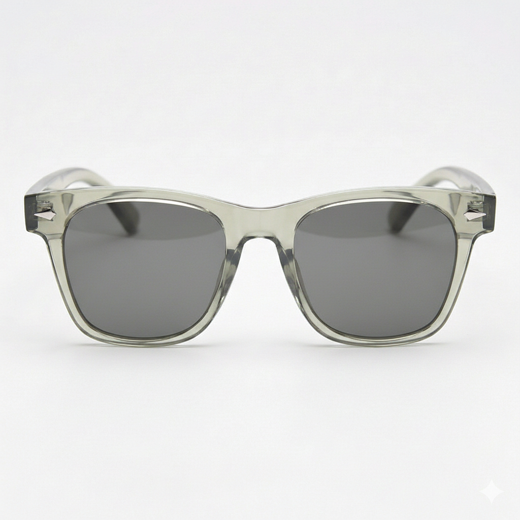 Julie Grey Tinted Lens Sunglasses - Green Rectangle TR90 Frame - Front View