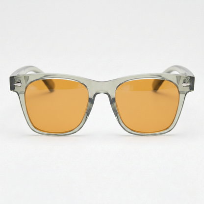 Julie Orange Tinted Lens Sunglasses - Green Rectangle TR90 Frame - Front View