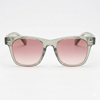 Julie Pink Gradient Lens Sunglasses - Green Rectangle TR90 Frame - Front View