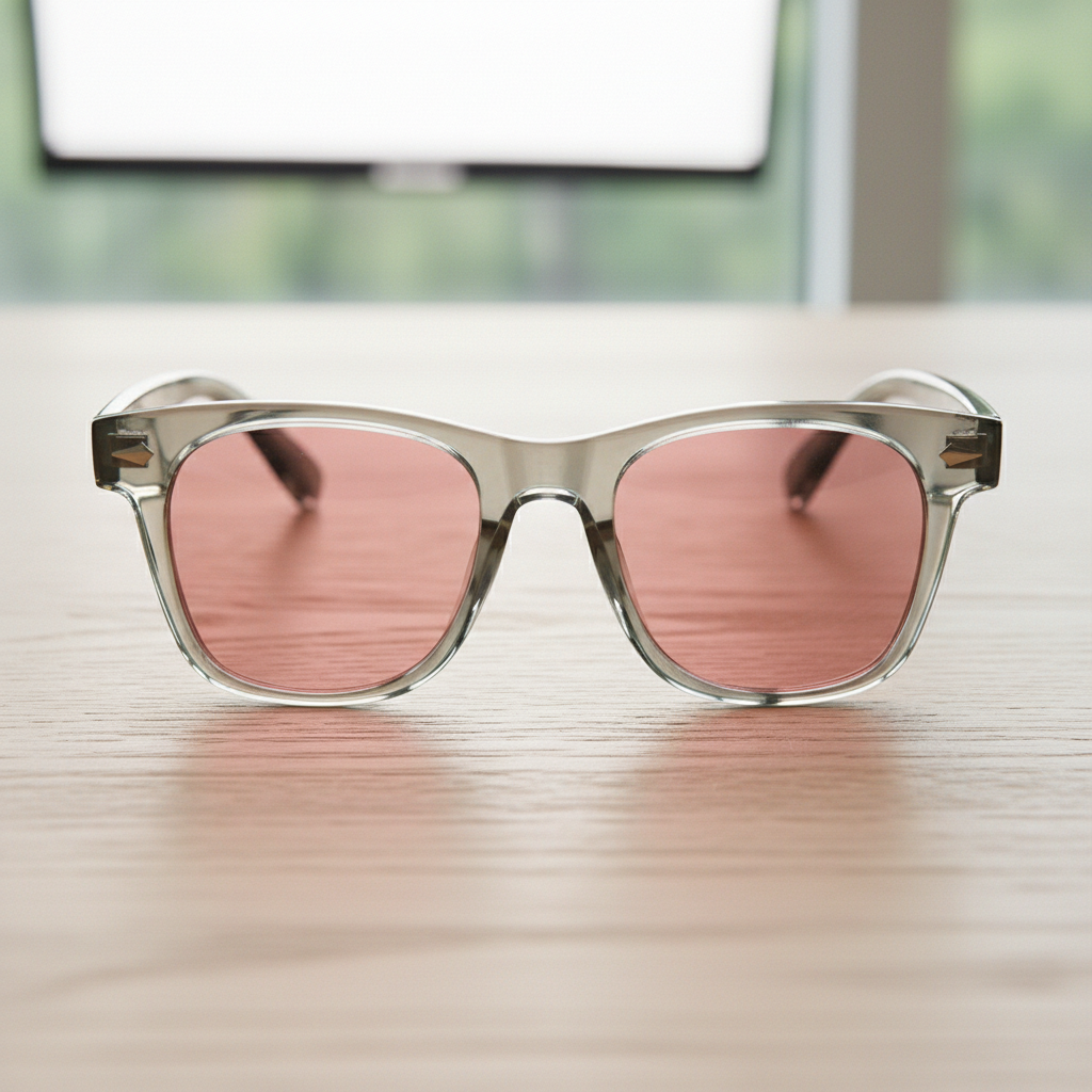 Julie Pink Tinted Lens Sunglasses - Green Rectangle TR90 Frame - Lifestyle Shot