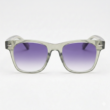 Julie Purple Gradient Lens Sunglasses - Green Rectangle TR90 Frame - Front View