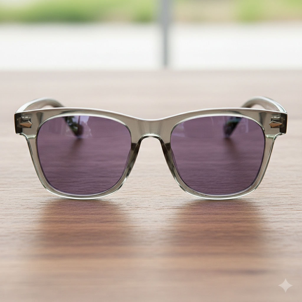 Julie Purple Photochromic Lens Glasses - Green Rectangle TR90 Frame - Lifestyle Shot