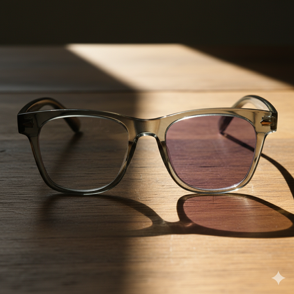 Julie Purple Photochromic Lens Glasses - Green Rectangle TR90 Frame - Lifestyle Shot