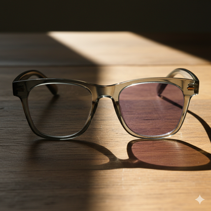 Julie Purple Photochromic Lens Glasses - Green Rectangle TR90 Frame - Lifestyle Shot