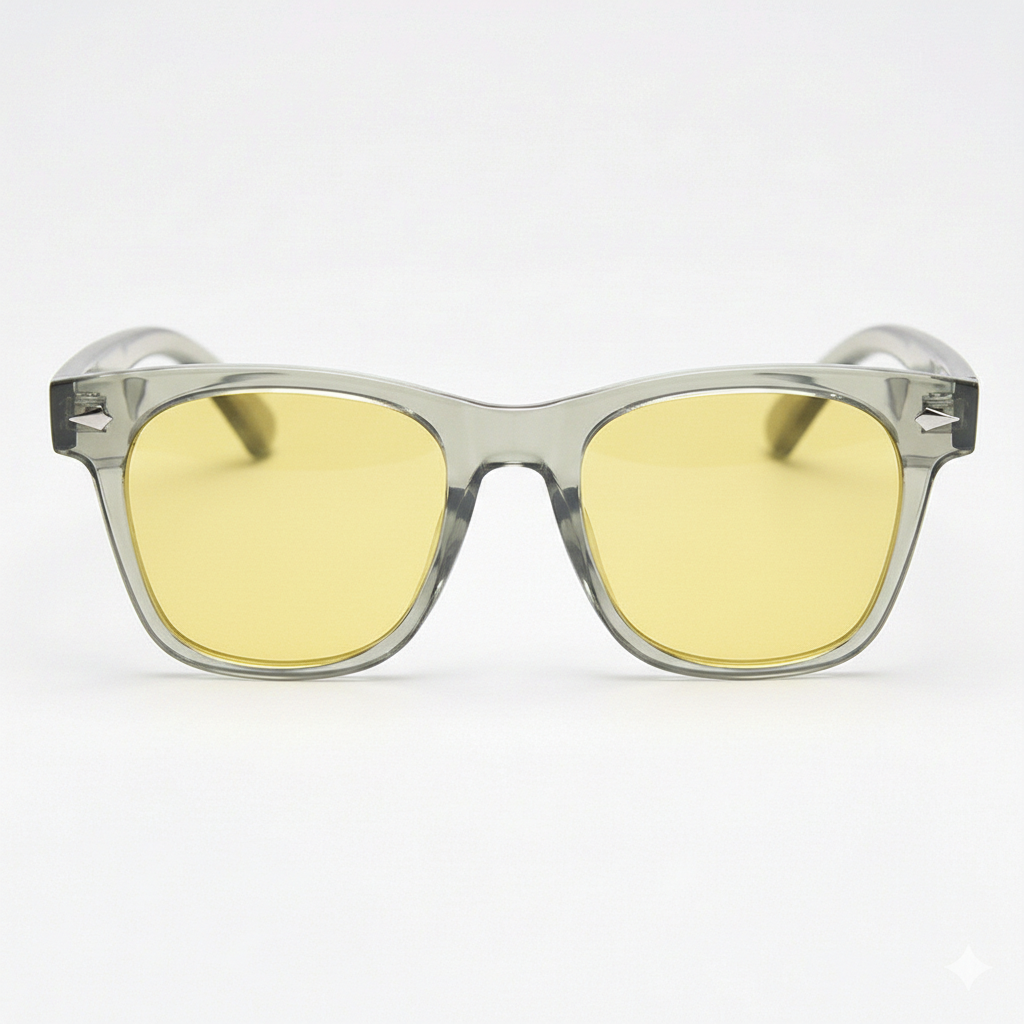 Julie Yellow Tinted Lens Sunglasses - Green Rectangle TR90 Frame - Front View