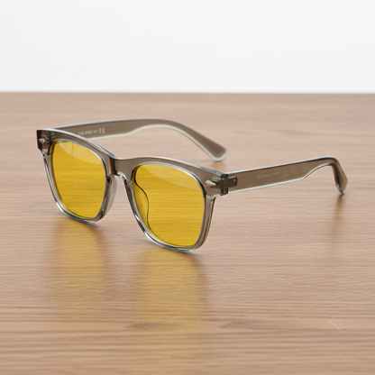 Julie Yellow Tinted Lens Sunglasses - Green Rectangle TR90 Frame - Lifestyle Shot