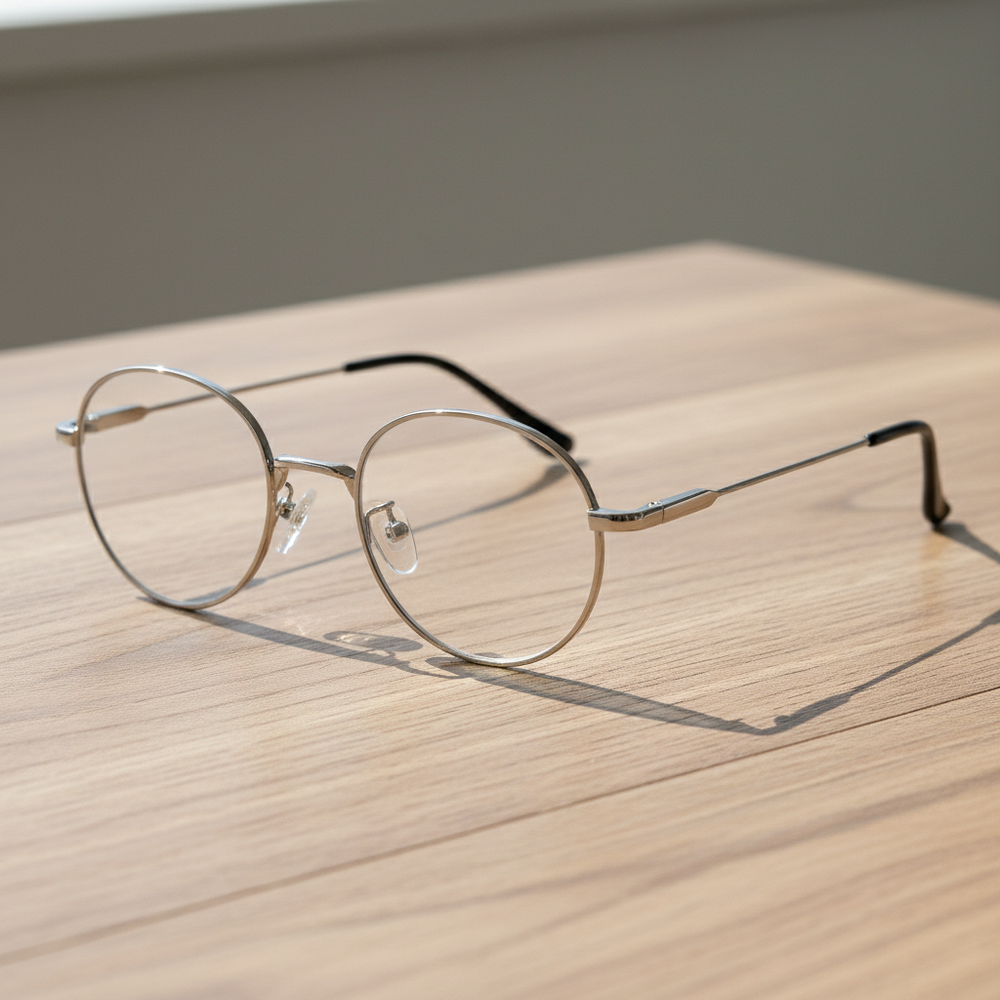 June Clear Lens Glasses - Silver Round Stainless steel Frame