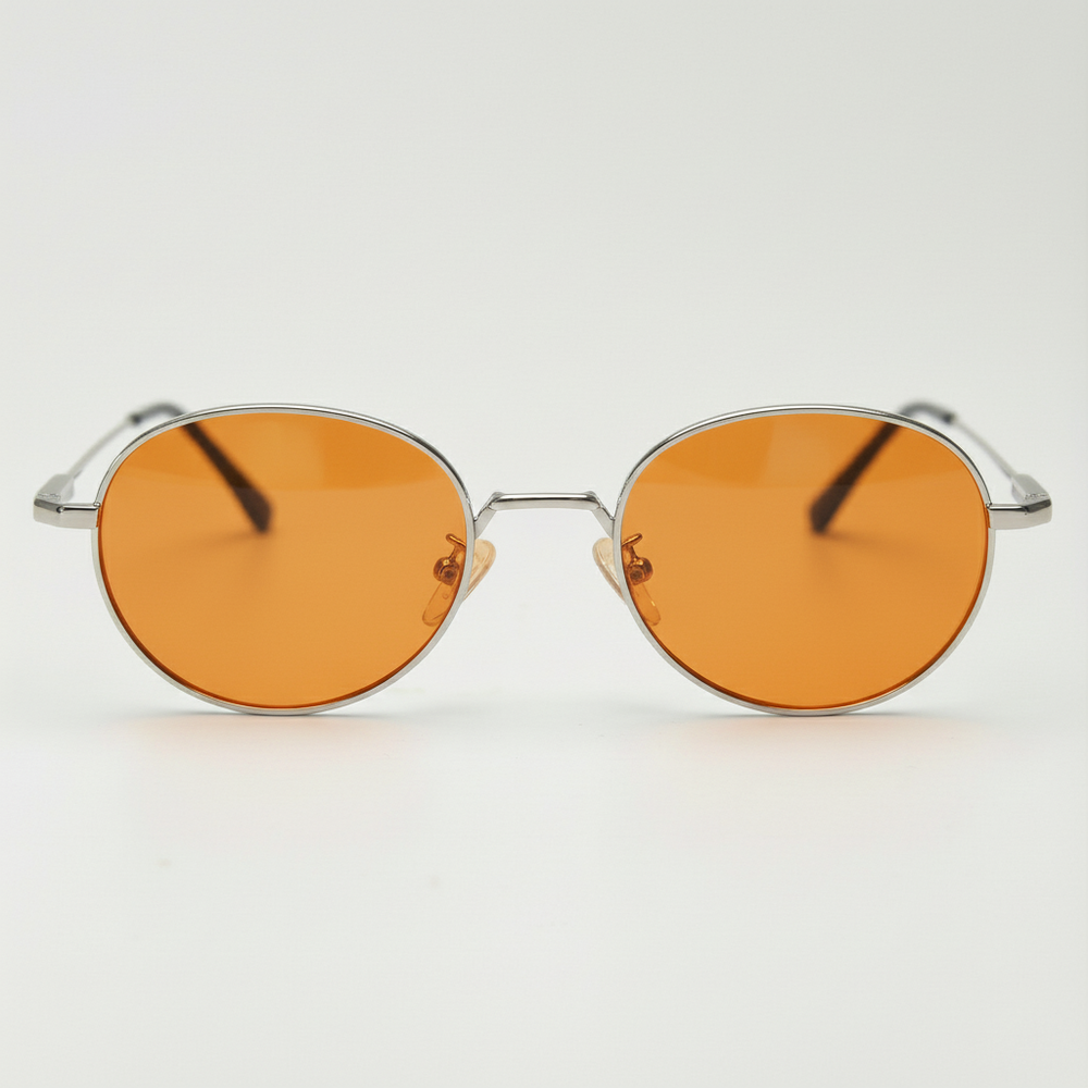 June Orange Tinted Lens Sunglasses - Silver Round Stainless steel Frame