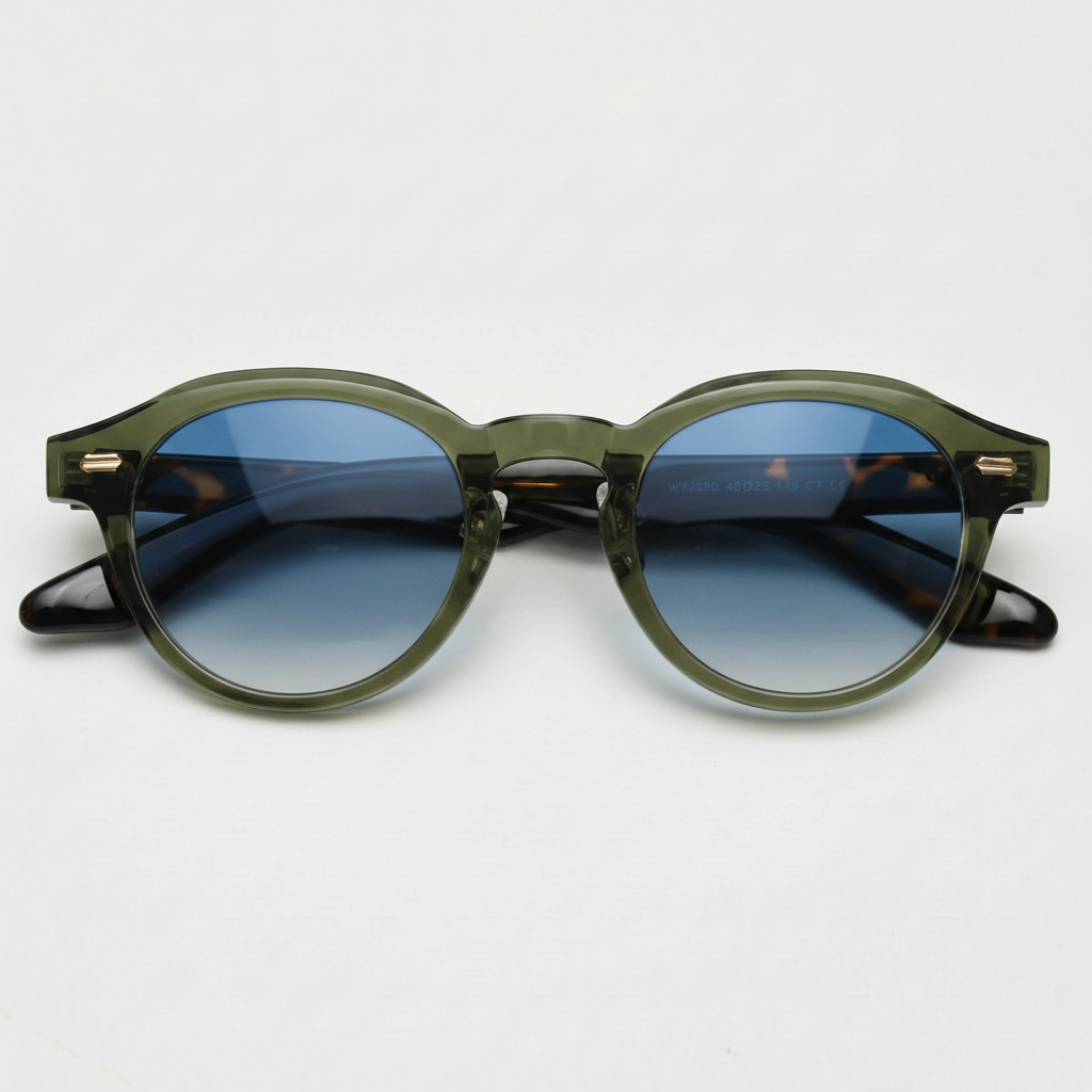 Lena Blue Gradient Lens Sunglasses - Olive green Round TR90 Frame - Front View