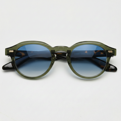 Lena Blue Gradient Lens Sunglasses - Olive green Round TR90 Frame - Front View