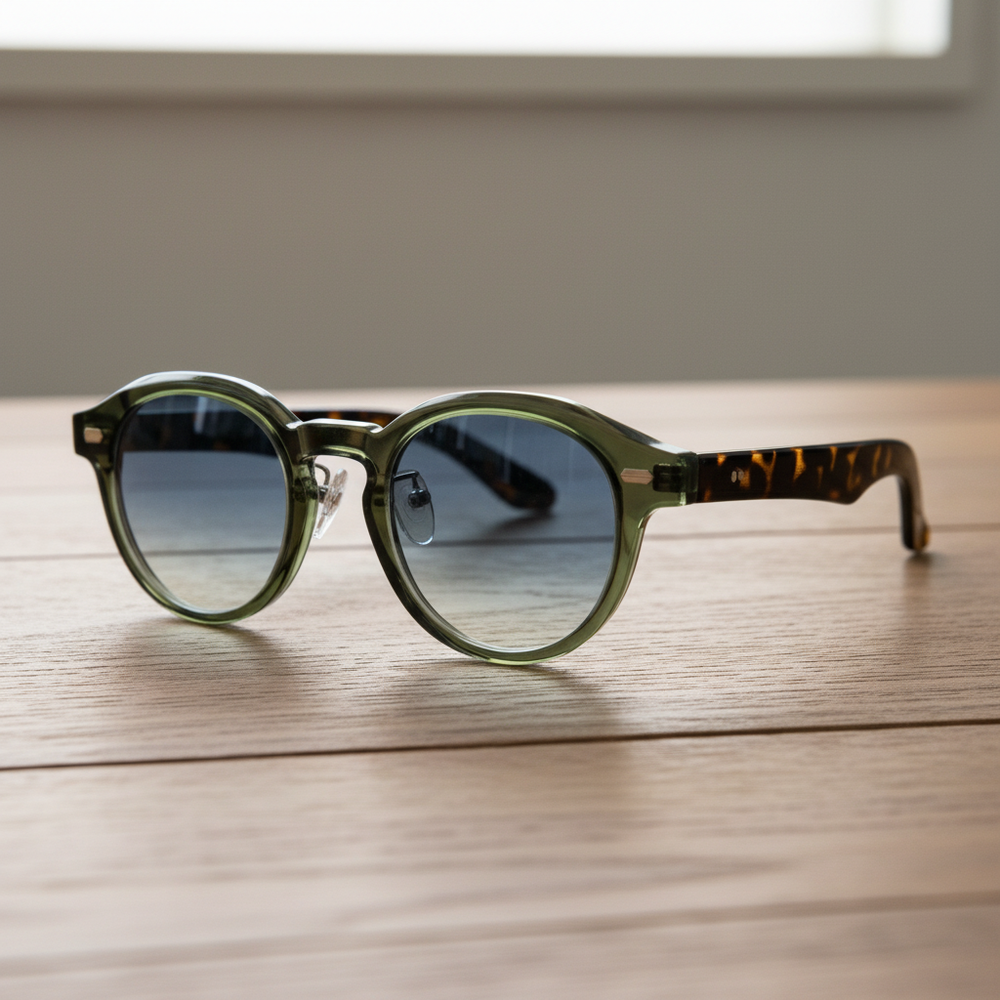 Lena Blue Gradient Lens Sunglasses - Olive green Round TR90 Frame