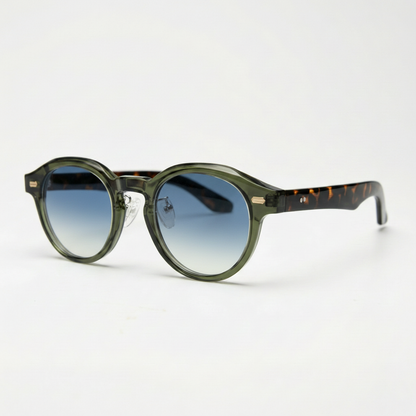 Lena Blue Gradient Lens Sunglasses - Olive green Round TR90 Frame - Side View