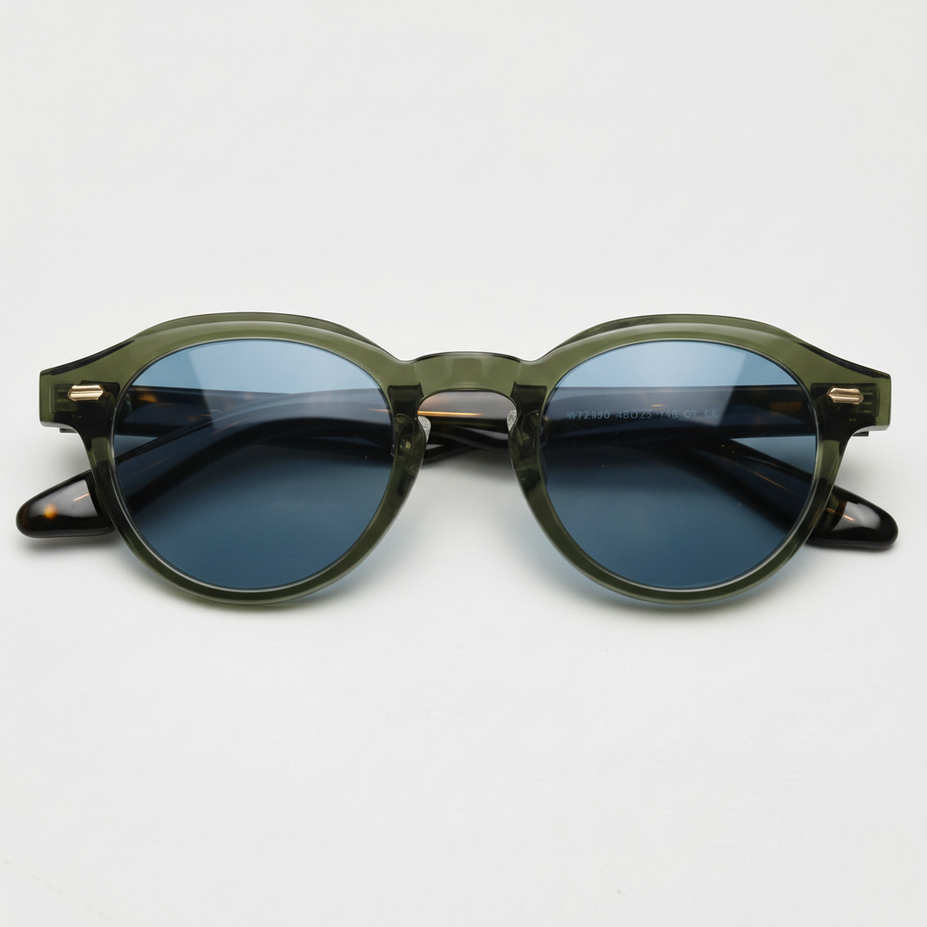 Lena Blue Tinted Lens Sunglasses - Olive green Round TR90 Frame - Front View