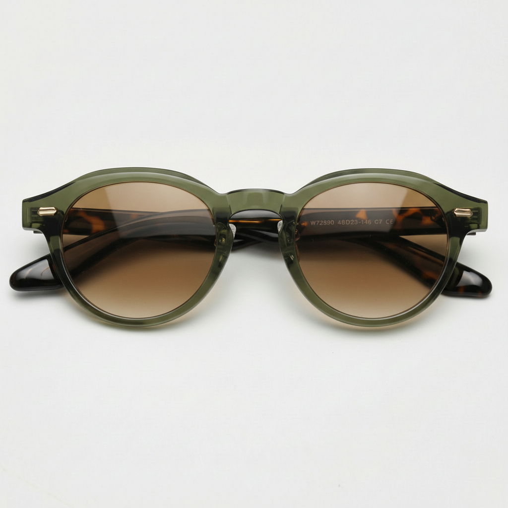 Lena Brown Gradient Lens Sunglasses - Olive green Round TR90 Frame - Front View