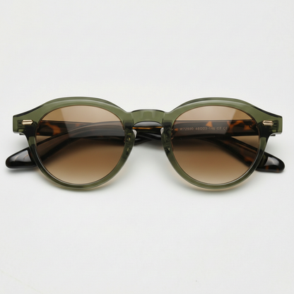 Lena Brown Gradient Lens Sunglasses - Olive green Round TR90 Frame - Front View
