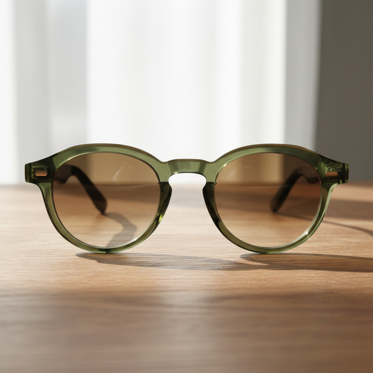 Lena Brown Gradient Lens Sunglasses - Olive green Round TR90 Frame - Lifestyle Shot