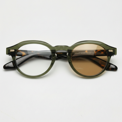 Lena Brown Photochromic Lens Glasses - Olive green Round TR90 Frame - Front View