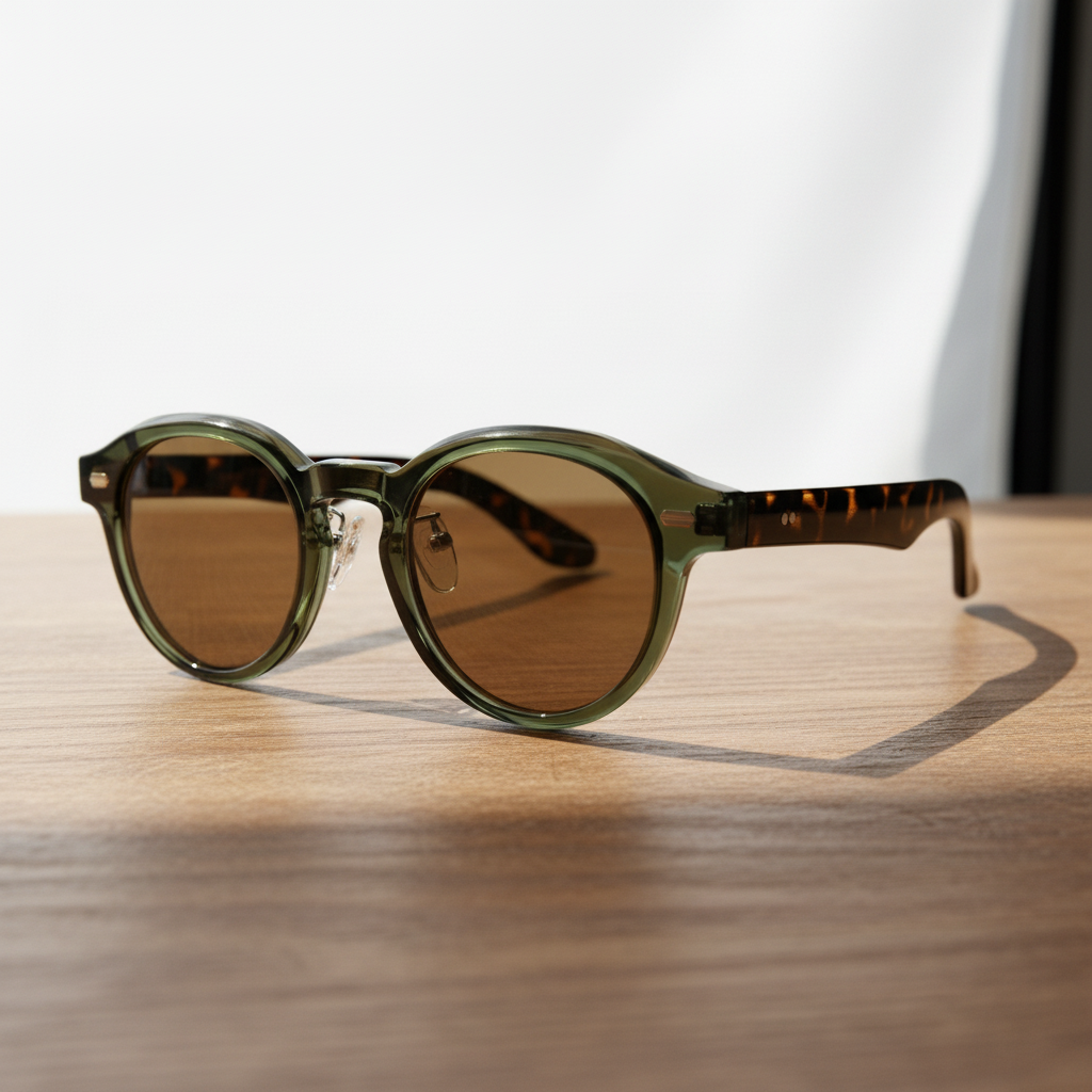 Lena Brown Tinted Lens Sunglasses - Olive green Round TR90 Frame - Lifestyle Shot