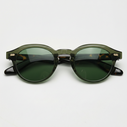 Lena Green Tinted Lens Sunglasses - Olive green Round TR90 Frame - Front View