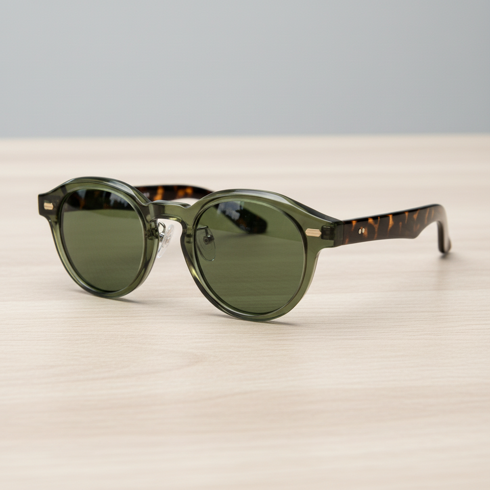 Lena Green Tinted Lens Sunglasses - Olive green Round TR90 Frame