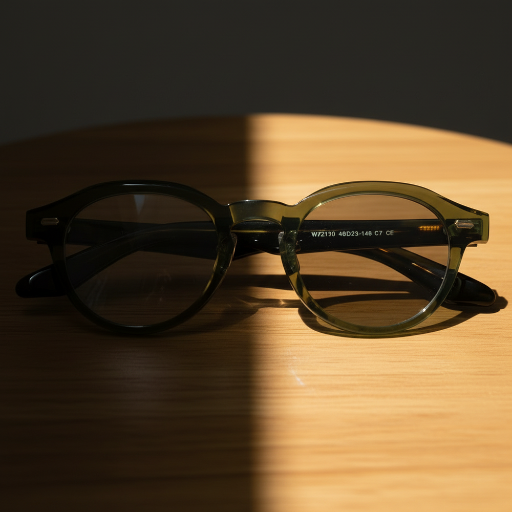 Lena Grey Photochromic Lens Glasses - Olive green Round TR90 Frame