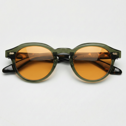 Lena Orange Tinted Lens Sunglasses - Olive green Round TR90 Frame - Front View