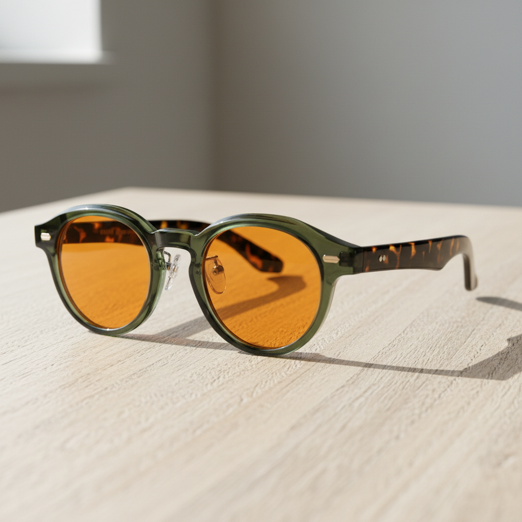 Lena Orange Tinted Lens Sunglasses - Olive green Round TR90 Frame - Lifestyle Shot
