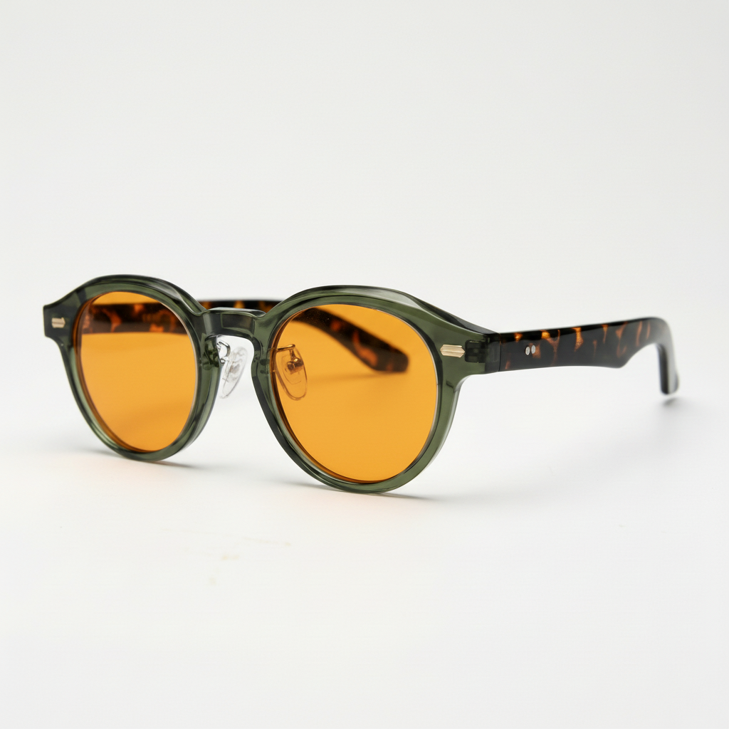 Lena Orange Tinted Lens Sunglasses - Olive green Round TR90 Frame - Side View