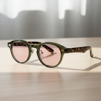 Lena Pink Tinted Lens Sunglasses - Olive green Round TR90 Frame - Lifestyle Shot