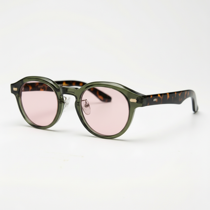 Lena Pink Tinted Lens Sunglasses - Olive green Round TR90 Frame - Side View